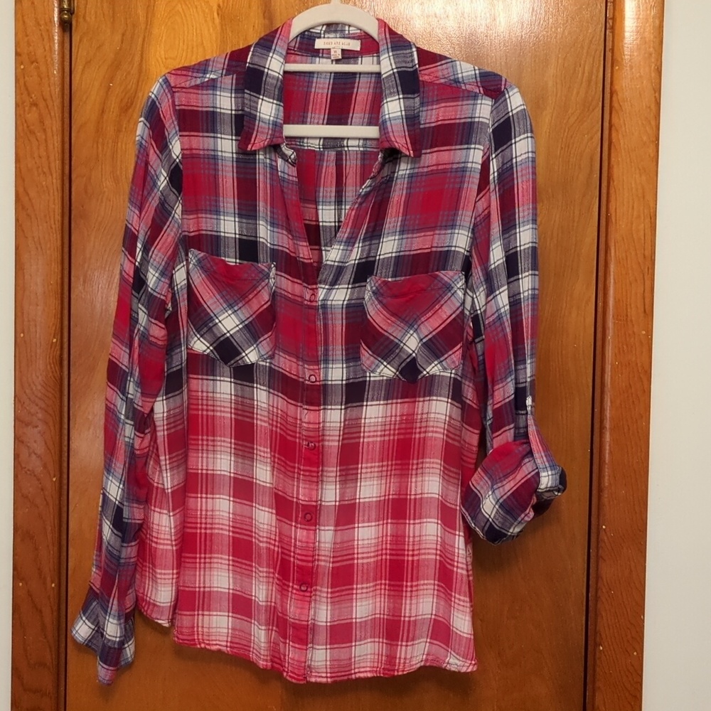 Skies Are Blue Red, Navy & White Plaid Shirt -Size XL